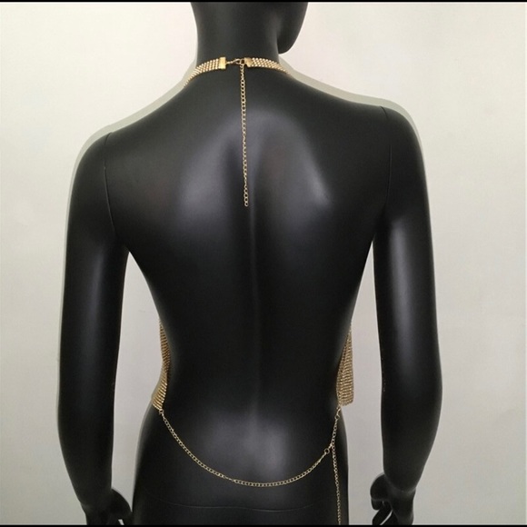 🎉Just In🎉Backless Metal Mesh Halter Crop Top - Picture 2 of 6